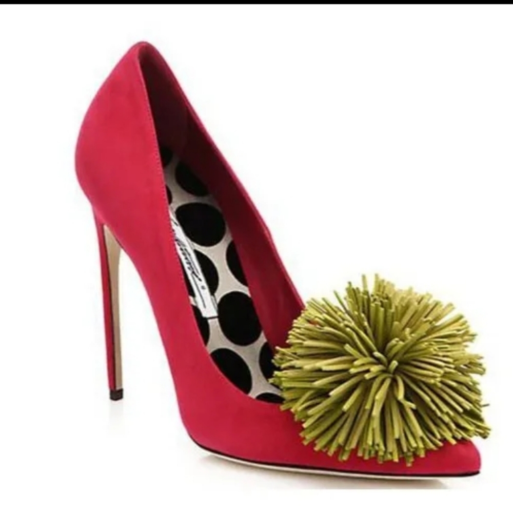 NEW $995 Brian Atwood Alis Suede Pom-Pom Pumps sz 40
